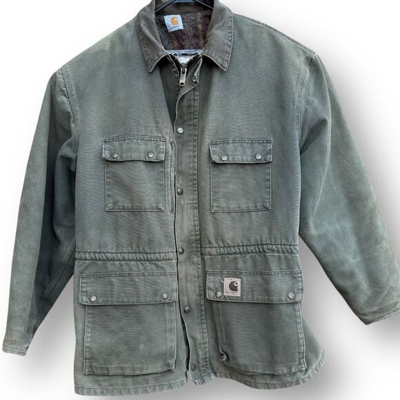 Vtg 1990s Carhartt Jacket PB1366 Dark Olive Green Blanket Lined Duck Trail Parka - Picture 11 of 11